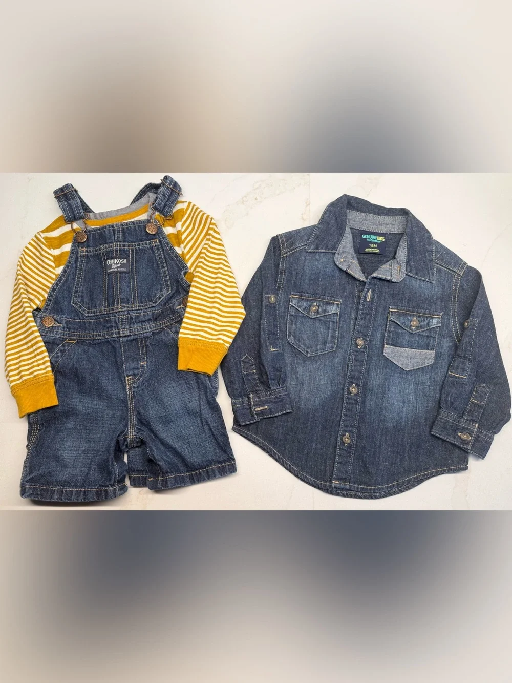 OshKosh 18M Short Overalls 3-Piece Outfit Bundle